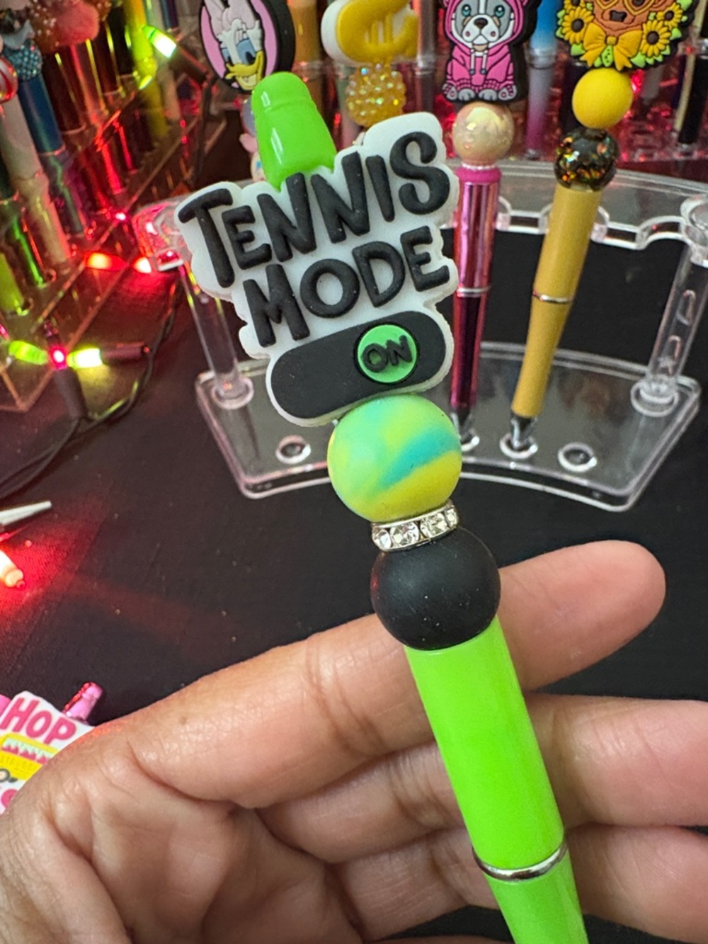 Tennis Mode On Green Beaded Pen